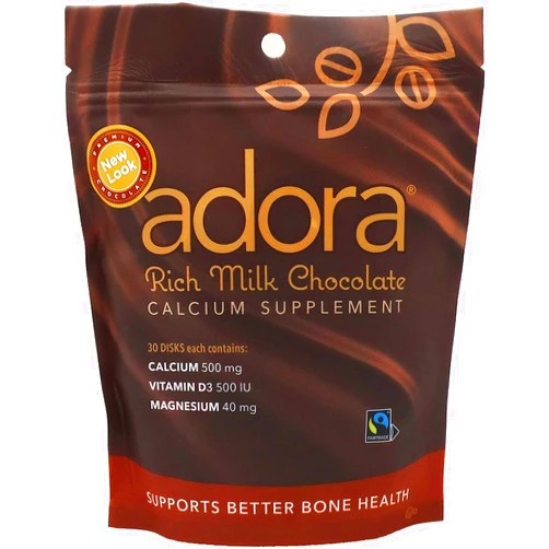 Thompson Adora Premium Vitamin D3 Magnesium and Calcium Supplement, 500 mg, Milk Chocolate, 30 Count