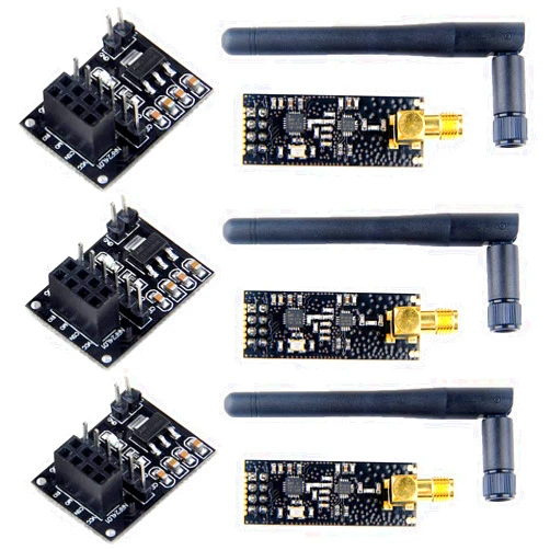 MakerFocus 3pcs nRF24L01+PA+LNA Wireless Transceiver RF Transceiver Module 2.4G 1100m with Antenna and 3pcs NRF24L01+ Breakout Adapter with 3.3V Regulator on-Board for Arduino