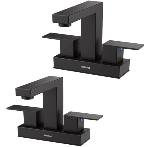 Hurran Matte Black Bathroom Sink Faucet, Hurran 4 inch Bathroom Faucets for Sink 3 Hole with Pop-up Drain and Supply Lines, Stainless Steel 2-Handle Faucet for Bathroom Sink Vanity RV Restroom, 2 Pack