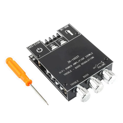 EPLZON 100W+100W Bluetooth Amplifier Board with Treble and Bass Control TPA3116D2 Chips DC 9-24V BT and AUX Inputs 2.0 Channel Stereo AMP Board for DIY Wireless Speakers Password Free(ZK-1002T)