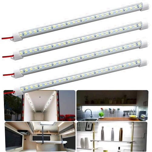 LMGYES 12V Interior LED Light Bar for Car,12V LED Light Strip 54 LEDs Lighting Super Bright 7000K White Color DIY Cabinet LED Light Strip for Car,Trailer,Motorhome,Van,RV,Truck Bed Lights(4 Pack)