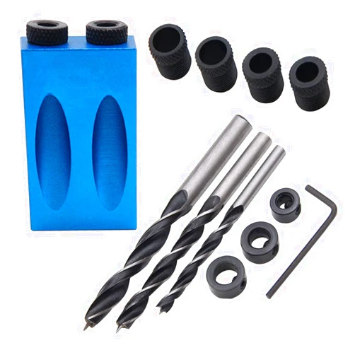 Yetaha 14Pcs Pocket Hole Jig, 15 Degree Dowel Drill Joinery Kit Hole Screw Jig with 6/8/10mm Drive Adapter for Woodworking Angle Drilling Holes, Carpenters Woodwork Guides Joint Angle Carpentry Locator