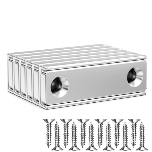 Realth Magnets Neodymium Cup Strong Permanent Rare Earth Rectangular Base with Countersunk Hole and Screws Strong Power Heavy Duty for Holding Hanging Fridge Office Project 4 Pack(CMR604)