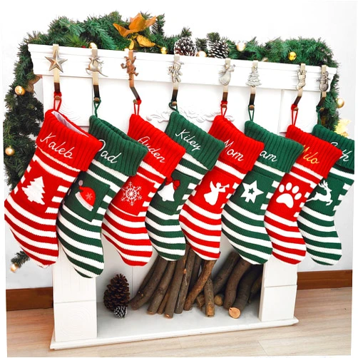 XENTUMI Personalized Christmas Stockings Set of 8 Knitted Family Christmas Stockings with Names Custom Embroideried Name Farmhouse/Rustic Xmas Dog Cat Stocking Fireplace Decoration