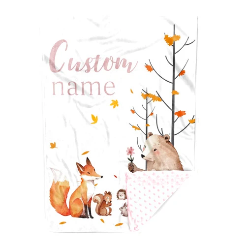 YISMEET Personalized Baby Blankets for Girls, Custom Name Fox Sika Deer Design Baby Blanket, Soft Receiving Blanket for Newborns and Toddlers, Ideal for Baby Showers and Nursery Decor