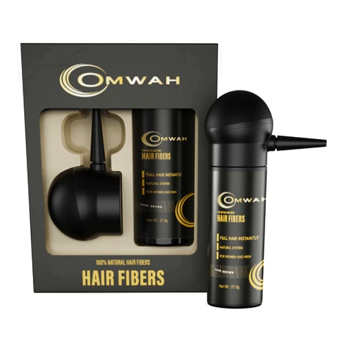 OMWAH Natural Hair Fibers for Thinning Hair - 2-in-1 Kit 27.5g Bottle - Natural Undetectable Thick Hair Fibers & Spray Applicator Pump Nozzle, Conceals Hair Loss (Dark Brown)