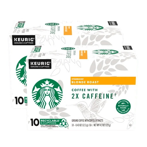 Starbucks Coffee K-Cup Pods with Caffeine Naturally Found in Coffee Extracts, 10 CT K-Cup Pods Per Box (Blonde Roast) (Pack of 2)