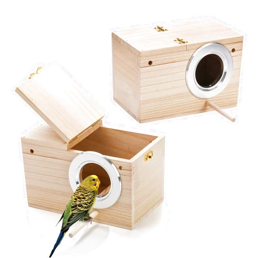 Hiceeden 2 Pack Parakeet Nest Box, Natural Wood Bird Nesting Box, Small Bird House Breeding Box for Budgie Lovebirds, Cockatiel, Parrots Mating, Aviary, 7.7×4.7×4.7 Inches