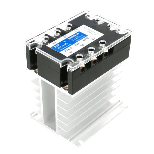 Baomain 3 Phase Solid State Relay JGX-3340A 4-32 VDC Input 480VAC 40 Amp Output DC/AC with Heat Sink