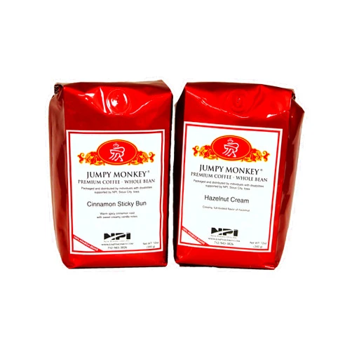 Jumpy Monkey® Coffee Cinnamon Sticky Bun & Hazelnut Cream Flavored Blends - Medium Roast, 100% Arabica, Whole Bean Coffee, For Cold Brew and French Press, 2 - 12 Oz Bags