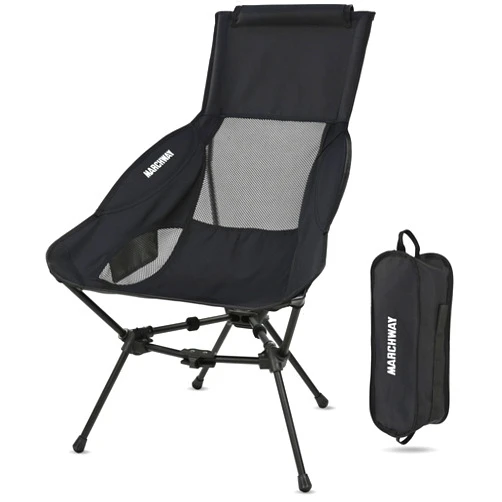 MARCHWAY Lightweight Folding High Back Camping Chair with Head Support, Stable Portable Compact for Outdoor Camp, Travel, Beach, Picnic, Festival, Hiking, Backpacking (Black)