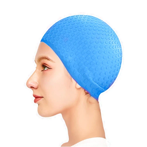 Yansguard Swim Cap for Women and Men, Silicone Elasticity Swimming Caps Full Stretchy and Durable Premium Silicone for Curly, Short and Long Hair, Blue,one,cap01