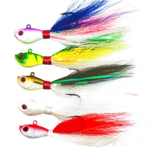kmucutie 5 pcs deer tail hair bucktail Jigs saltwater or freshwater bait,for bass flounder fluke striper fishing lure