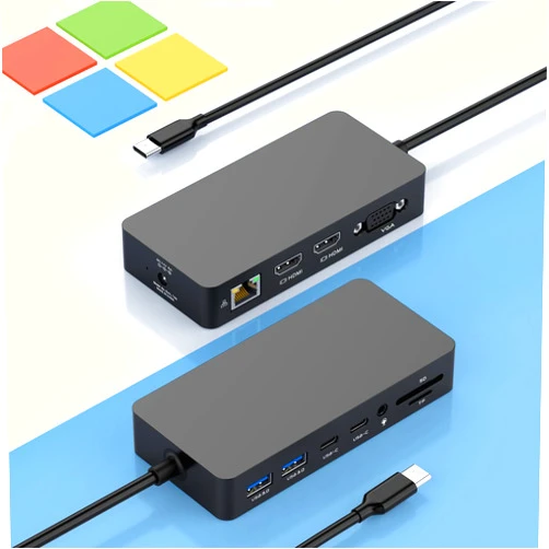 Rocketek Microsoft Surface Thunderbolt 4 Dock Triple Displays with Power Supply, 12 in 1 Surface Docking Station with Dual 4K HDMI+VGA for Surface Pro 11/10/9/8/X/7+/7, Laptop 7/6/5/4/3, Laptop Studio 2/1