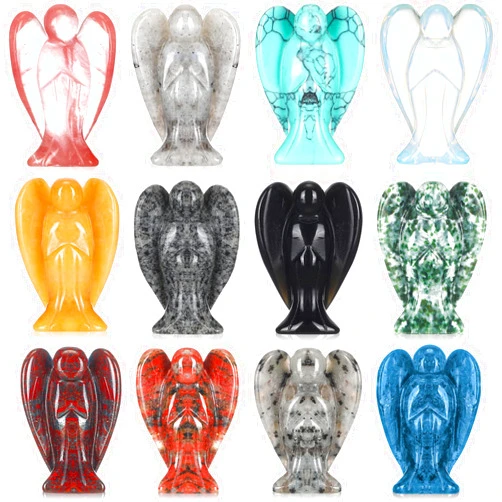 Nuenen 12 Pieces Crystal Angel Figurines Bulk Guardian 1.5 Inch Angel Statue Stones Set Angel Gemstones Crystals Carved Stones for Easter Decor Gifts Home Witchcraft Supplies(Classic Color)