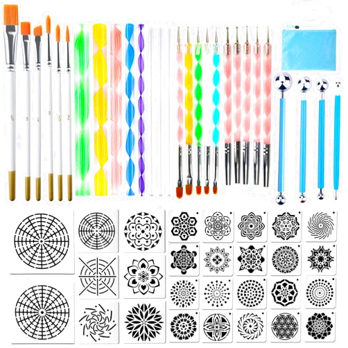 Augshy Mandala Dotting Tools, 58PCS Dot Painting Tools Set Rock Painting Supplies with a Blue Zipper Waterproof Storage Bag for Painting Rocks