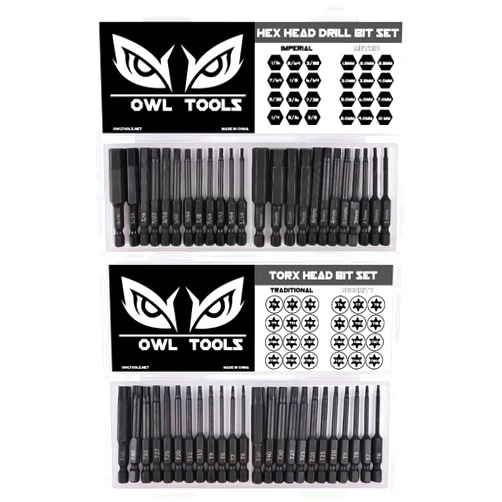Owl Tools Hex Head Allen Wrench Drill Bits & Torx Head Drill Bits (48 Pack in Metric, SAE, Torx, and Tamper-Proof Torx) Magnetic Tips - Hardened CR-MO Steel Alloy - 2.3