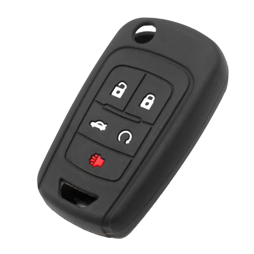 EYANBIS Silicone Key Fob Cover Fit for Chevrolet Chevy Equinox Camaro Cruze Malibu Sonic Volt Spark Buick Encore GMC Pop Out 5 Buttons Key Fob | Car Accessories | Remote Key Protection Case - Black