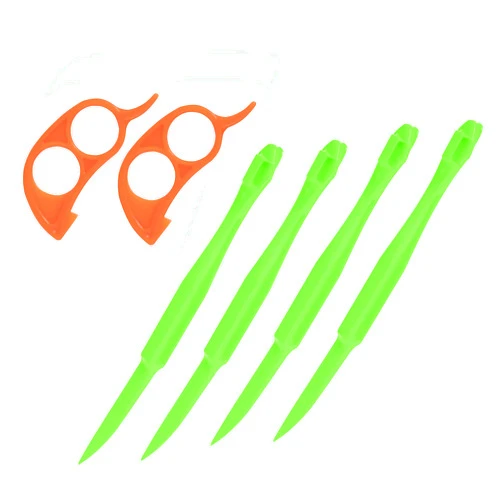 Soft Home Premium Plastic Orange Peeler Lemon Citrus Peel Cutter Vegetable Slicer Fruit Tools (Long Handle Type Green 4 Pack; Mouse Type orange 2 Pack) (green)