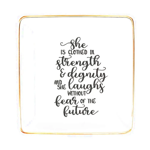 Littlefa Proverbs 31:25 Ceramic Tray Ring Holder Dish for Women,Unique Meaningful Christian Gifts for Women