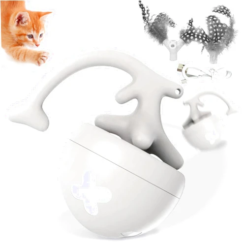 PETFUTURE Cat Toys for Indoor Cats, Automatic Moving Cat Toy Self Play, USB Rechargeable Kitten Toys to Keep Caty Busy, Squeaky Motion Activate Cat Balls,Grey