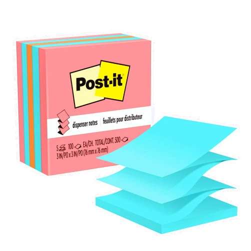 Post-it Pop-up Notes, 3x3 in, 5 Pads, America's #1 Favorite Sticky Notes, Assorted Colors, Clean Removal, Recyclable (3301-5AN)