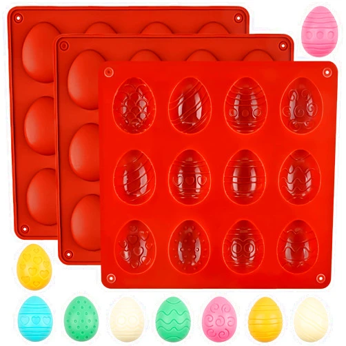 JOERSH Easter Silicone Chocolate Molds, 3 Packs Egg Shaped Candy Mold Non Stick Baking Pan for DIY Chocolate, Fondant, Gummy, Jelly, Hot Chocolate Bomb, Cake Topper