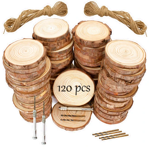 KXEXK Unfinished Natural Wooden Slices 120 Pcs 3.5-4 Inch for Crafts DIY