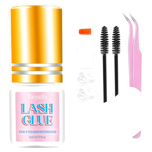 Tiepetly Lash Extension Glue, Professional Lash Glue Extra Strong, Fast Drying, 8 Weeks Retention, Black Adhesive for Semi Permanent Extensions Professional Use, 5ml