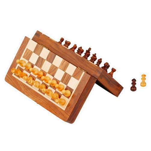 Medieval Replicas Magnetic Travel Chess Board Set - Classic Wood Staunton 7 X 7 Inch Pocket Chess Set with Folding Game Board Handmade in Fine Rosewood