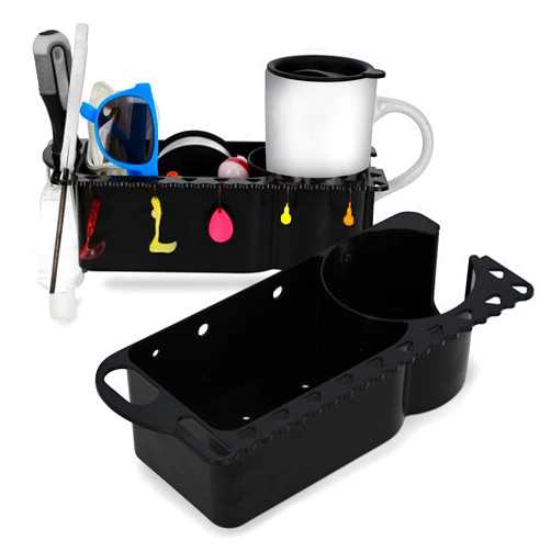 7Penn Boat Cup Holder Jon Boat Accessories - 2 Pack Boat Caddy Organizer Fishing Tool Holder - Draining Accessory Holder for Bass Boat Cabin - Black Kayak Cubby for Phone, Drink, Lure and More