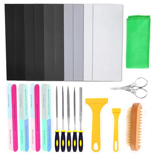 Swpeet 26Pcs Resin Sanding and Polishing Assortment Kit, Including 240# 600# 1000# 2000# 3000# 5000# Sand Papers, Resin File, Polishing Blocks, Scissors, Wooden Cleaning Brush for Polishing Resin