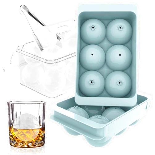 WIBIMEN Large Ice Cube Tray, 1.9IN Whiskey Ice Mold, 2 Pack Sphere Ice Cube Mold with Bin&Tong, Leak-free Round Ice Cube Mold, Easy Fill & Release Ice Ball Maker for Whiskey Cocktails Bourbon(Blue)