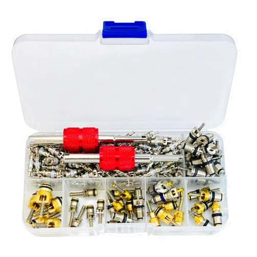 VOTNMIC 134PCS Air Conditioning Valve Core Accessories Kit,A/C R12 R134a Car Air Conditioner Valve Core Seal Kit, Refrigeration HVAC Valve Cores Repair Kit Double Head Dual Dismantling Installer Tool