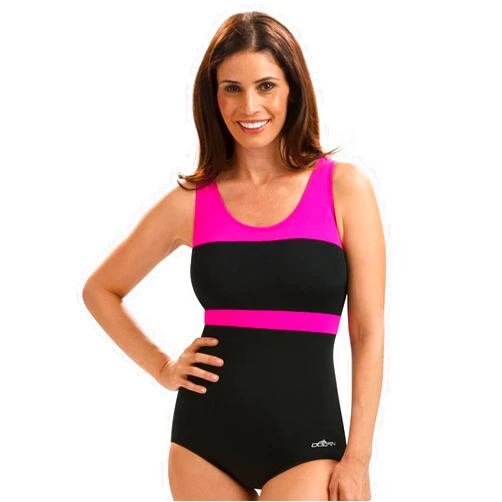 Dolfin Women's Color Block Conservative Lap Suit Black/Pink 14
