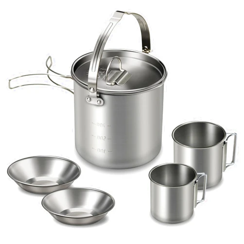 Lixada 5PCS Camping Cooking Set Stainless Steel Kettle with 2 Cups 2 Bowls Foldable Handles Lid Large Capacity Portable Tea Coffee Water Cooking Pot for Camping Hiking Picnic Outdoors
