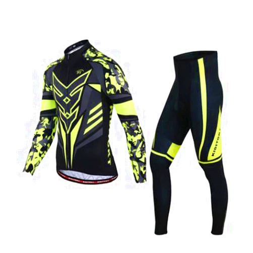 GJSYC Men's Long Sleeve Cycling Jersey Set Autumn Winter Thermal Fleece Sportswear Windproof Coat with 3D Gel Padded Pants Trousers Tights Riding Wear for Outdoor Sportswear Bike MTB Y-2,Yellow,L