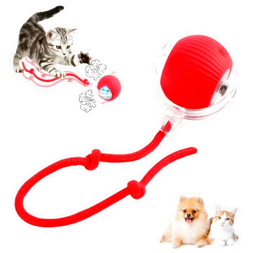 Dokwiz Interactive Rolling Dog Ball, Interactive Cat Toys Ball, Cat Toys Ball for Indoor Cats Fast Rolling on Carpet, 360° Smart Automatic Rolling Pet Ball, Smart Self Rolling Ball for Dog and Cat (Red)