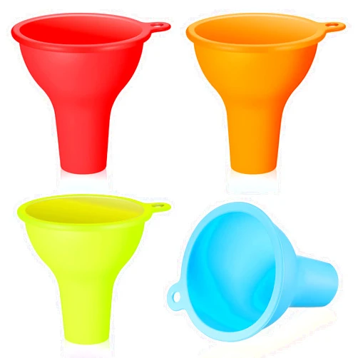 Lauwell Silicone Funnels 4 Pieces Wide Mouth Funnel Flexible Condiment Sauce Canning Set for Home Restaurant Kitchen Squeeze Bottles Jars Cans, 3.2 x 1 Inch