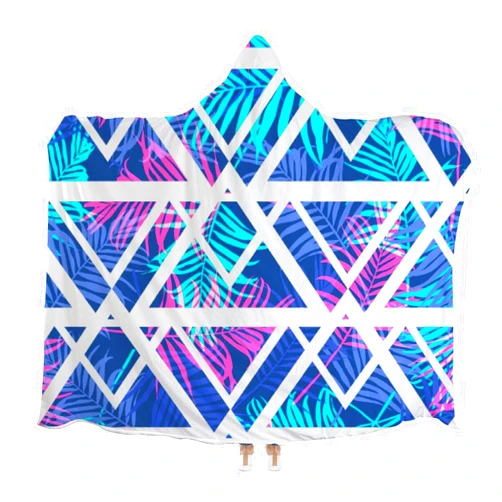 Vantaso Wearable Hooded Blankets Throw Poncho Cloak Blanket Tropical Palm Leaf Geometric for Women Men for Bed Sofa Bedding 55x70in