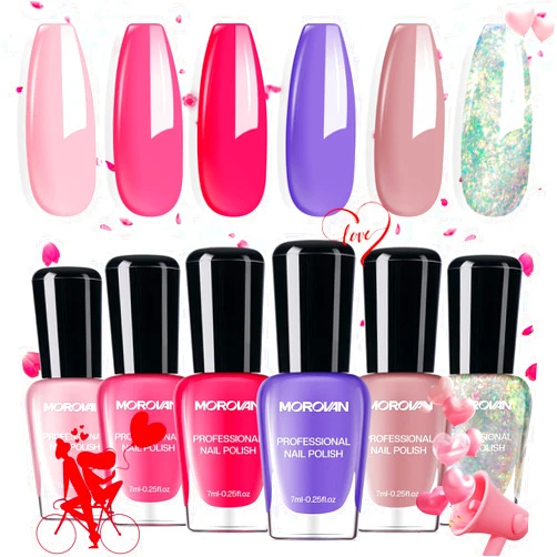 Morovan Nail Polish Set Fingernail: Pink Glitter Quick Dry Nail Polish Kit Regular Nail Polish Bulk 0.25 oz Finger Nail Polish Pack Glossy Toenail Polish at Home Nail Polish Gifts for Women