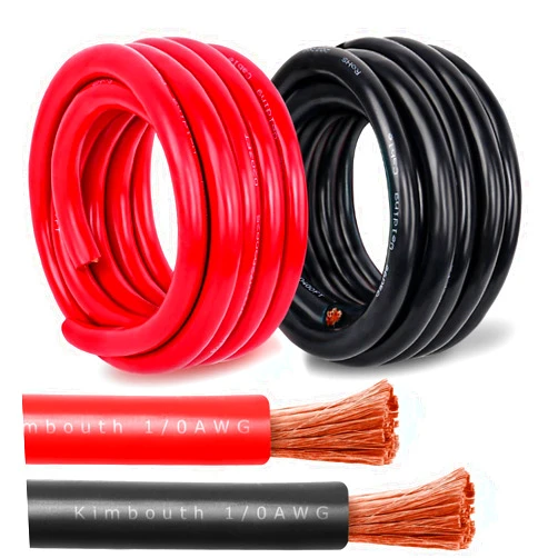 Kimbluth 1/0 Gauge Battery Cable Copper Wire, 3FT Red+3FT Black 1/0 AWG Welding Cable Standard USA OFC Wire for Automotive, Battery, Solar, Marine and Generator