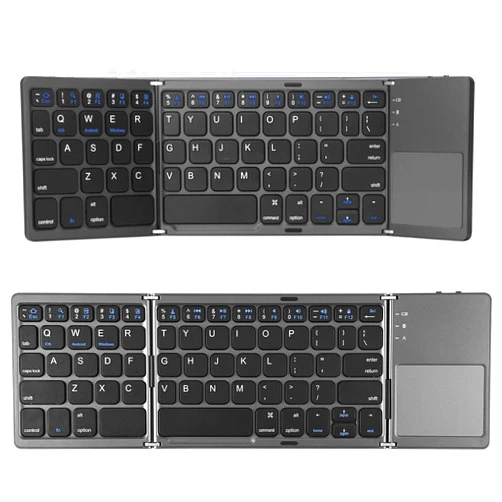 JPHTEK Portable Foldable Bluetooth Keyboard with Touchpad Portable Wireless Keyboard, Rechargeable Full Size Ultra Slim Pocket Folding Keyboard for Android Windows iOS Tablet & Laptop Black 3 Fold