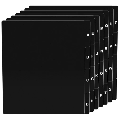 Marspark 26 Pcs Vinyl Album Divider A-z Record Divider DVD Cd File Alphabet Record Organizer with Alphabetical Tab Album Storage Holder for Vinyl LP, Label on Double Side(Black,Horizontal)