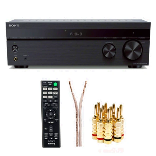 Sony STRDH190 2-ch Stereo Receiver with Phono Inputs & Bluetooth with 100ft of Speaker Wire and 5 Pairs of Banana Plugs