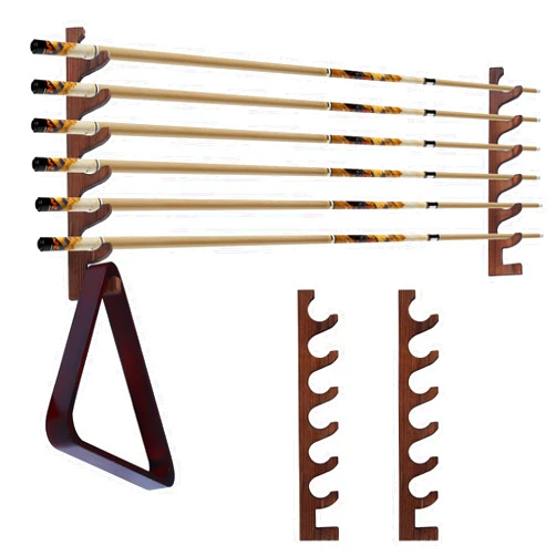 Lnmuzm Wall Mount Pool Stick Holder-Billiards Pool Cue Rack for Made of 100% Solid Pine Wood, Holds Up to 6 Cues Stick Sand 2 Pool Ball Rack. Pool Table Accessories Organizer for Billiard Room or Club