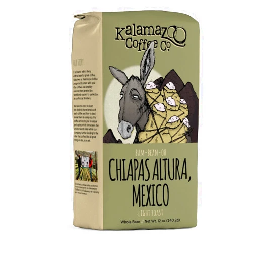 KALAMAZOO COFFEE COMPANY Mexican Chiapas Whole Bean Coffee - Bam-Bean-Oh Light Roast | 12oz Bag (1 Pack)
