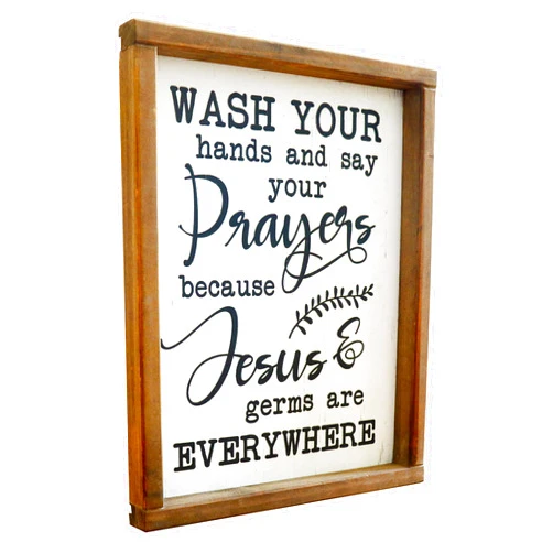 No/Brand Wash Your Hands and Say Your Prayers sign -Funny Signs for Half Bathroom Decor-Framed Farmhouse Bathroom Wall Decor-Cute Guest Bathroom Decor Wall Art, Rustic Home Decor Housewarming Gift 9.4x11.8inch