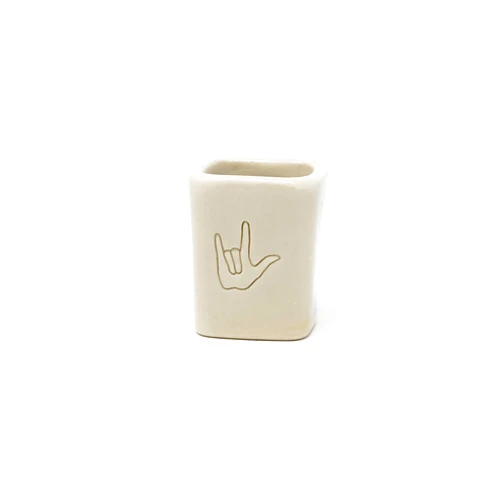OUTPOST POTTERY Square White Succulent Pot | 1.2-Ounce Porcelain Pot with Decorative Rocks and Mini Succulent (I Love You)