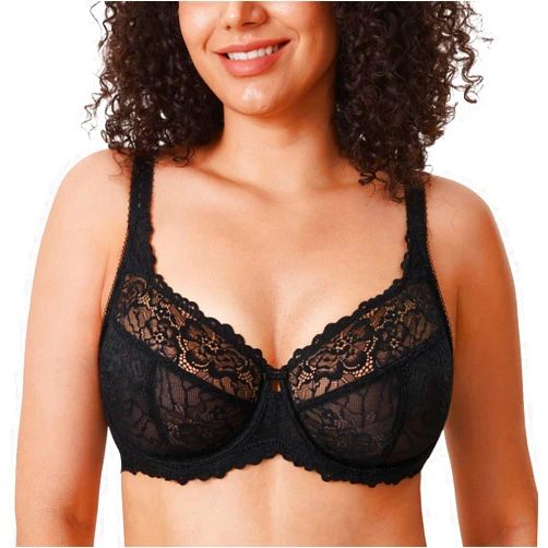DELIMIRA Women's Plus Size Minimizer Bras Full Coverage Lace Unlined Underwire Bra B-K Cups